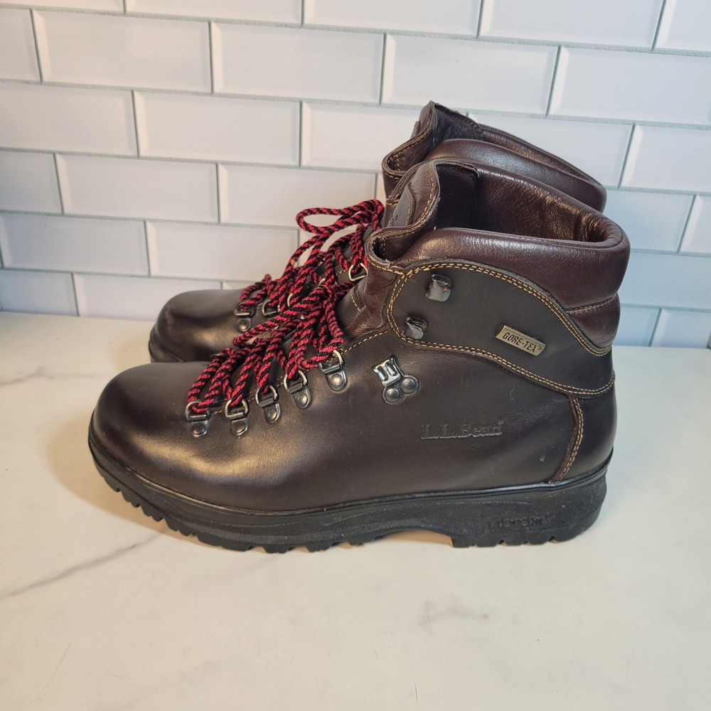 LL Bean Cresta Hiking Boots Mens 9 W Brown Leather Gore-Tex Vibram Made In Italy